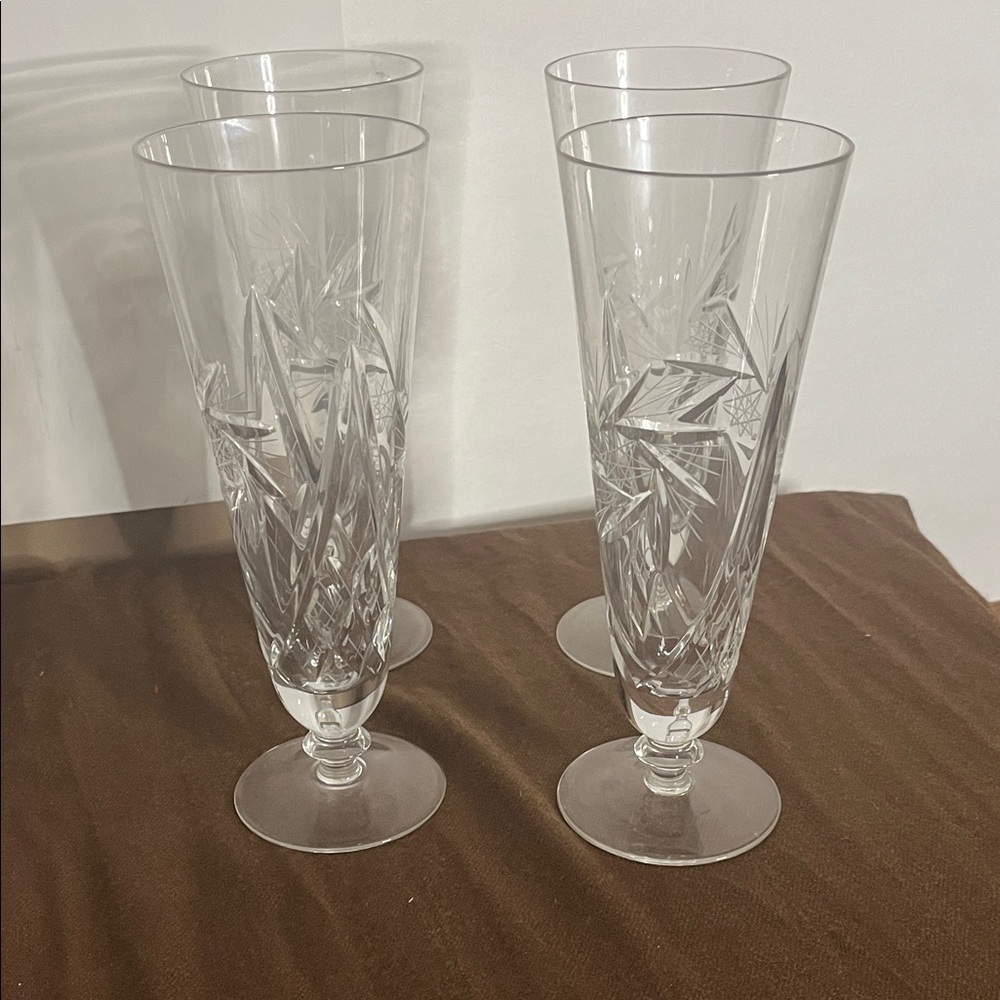 😄Vintage Pinwheel crystal champagne flutes four